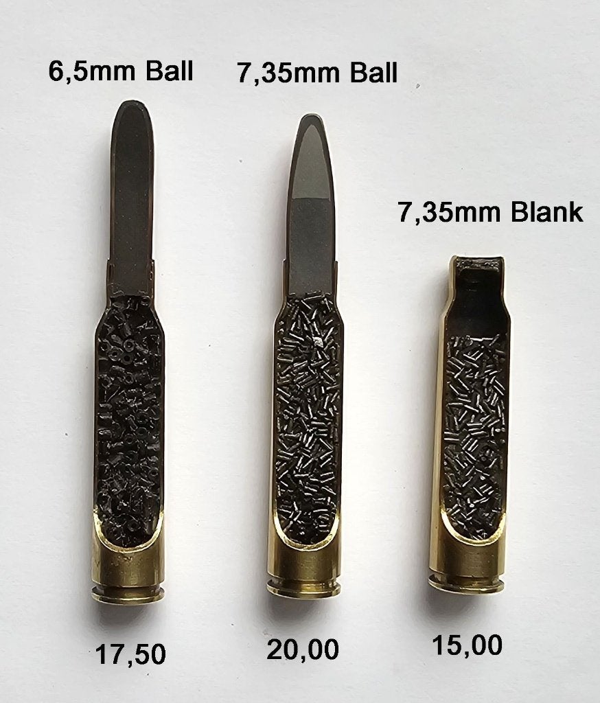 6,5mm en 7,35mm Carcano DOORSNEDEN WW2, Ophalen of Verzenden, Landmacht, Overige gebieden, Hulzen of Bodemvondsten