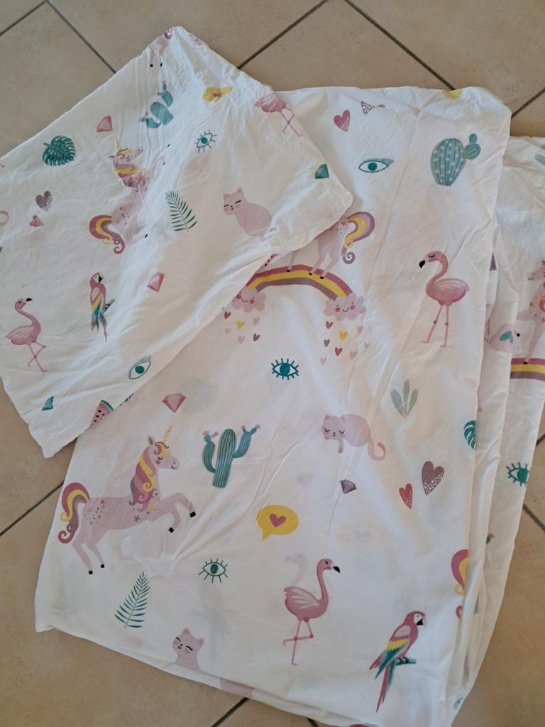 1 persoons dekbedovertrek meisje unicorn flamingo, Ophalen, Meisje, Dekbedovertrek, Zo goed als nieuw
