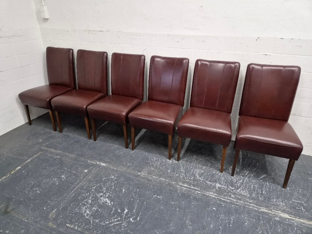 6 eetkamerstoelen in donker bruin leer