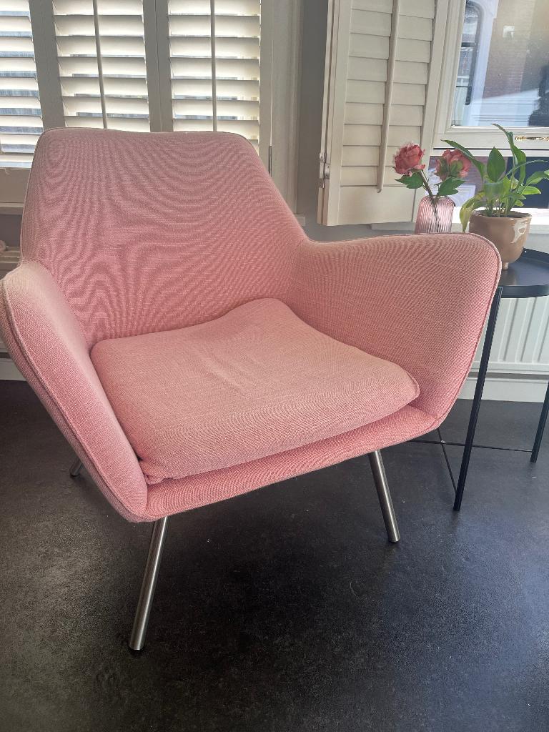 Roze fauteuil, Ophalen, Minder dan 75 cm, Zo goed als nieuw, Stof