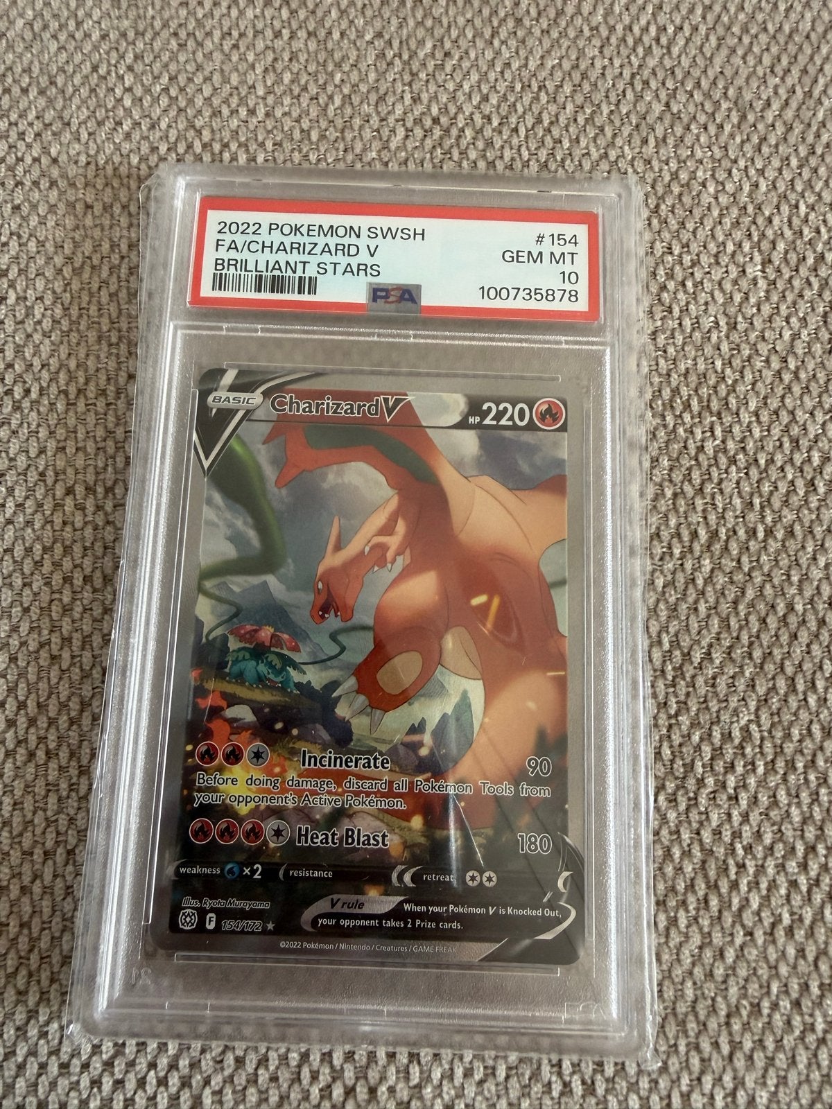 Pokemon Charizard V #154 Brilliant Stars PSA 10, Ophalen of Verzenden, Zo goed als nieuw, Losse kaart