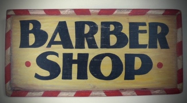 Handgeschilderd reclame bord/barber shop/kapper/vintage, Reclamebord, Ophalen of Verzenden, Zo goed als nieuw, B6