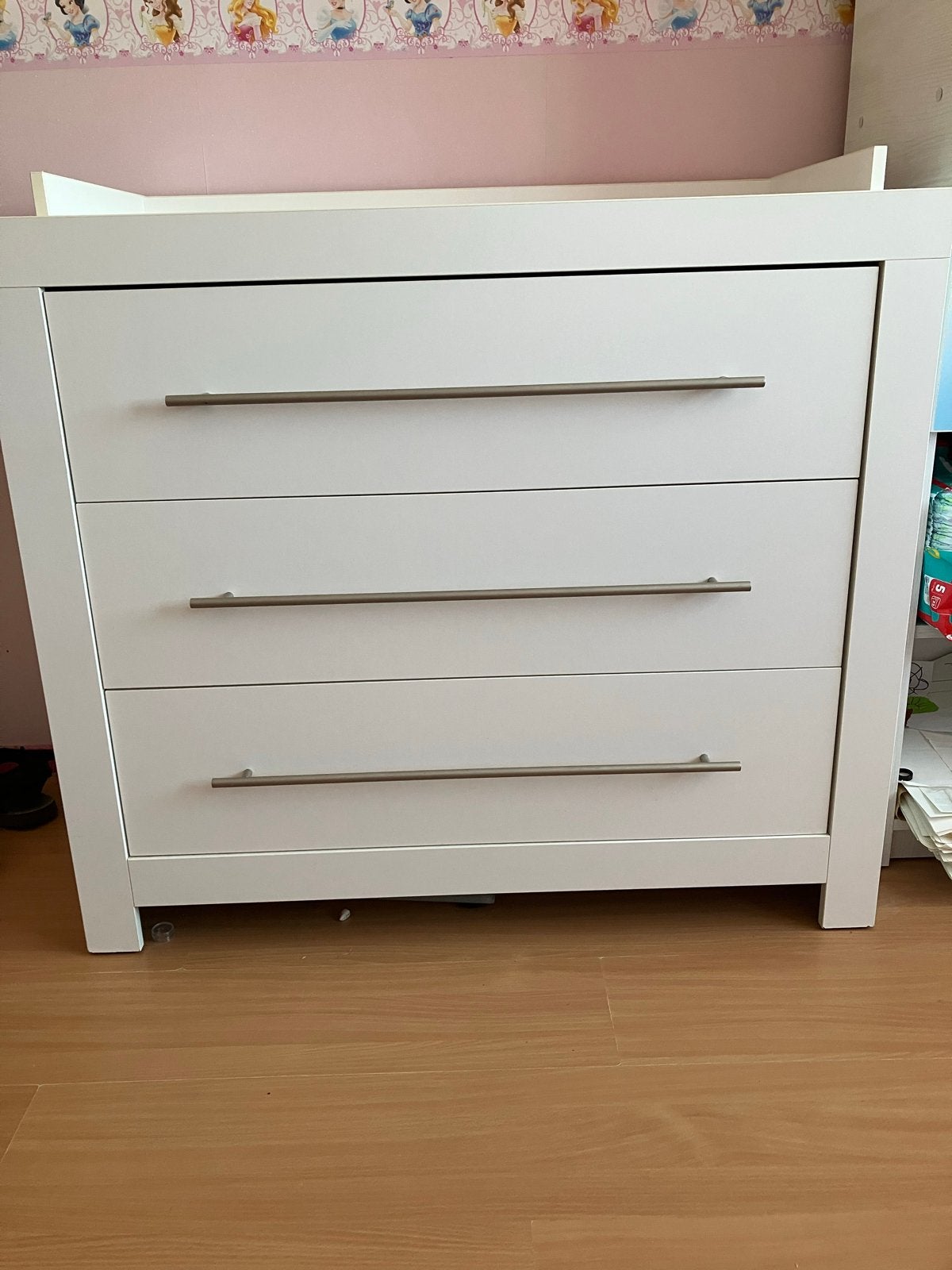 Witte commode / baby commode met 3 lades, Ophalen, 50 tot 70 cm, Opstaande rand, 100 cm of meer