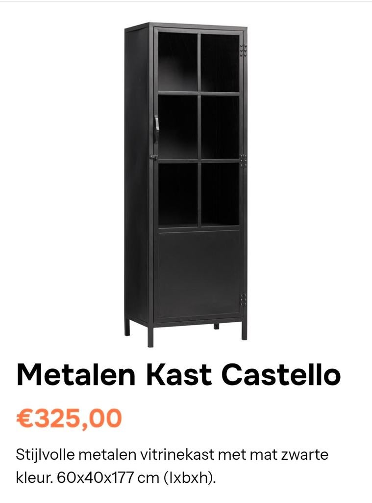 Zwarte metalen kast Castello, Huis en Inrichting, Kasten | Vitrinekasten, Ophalen