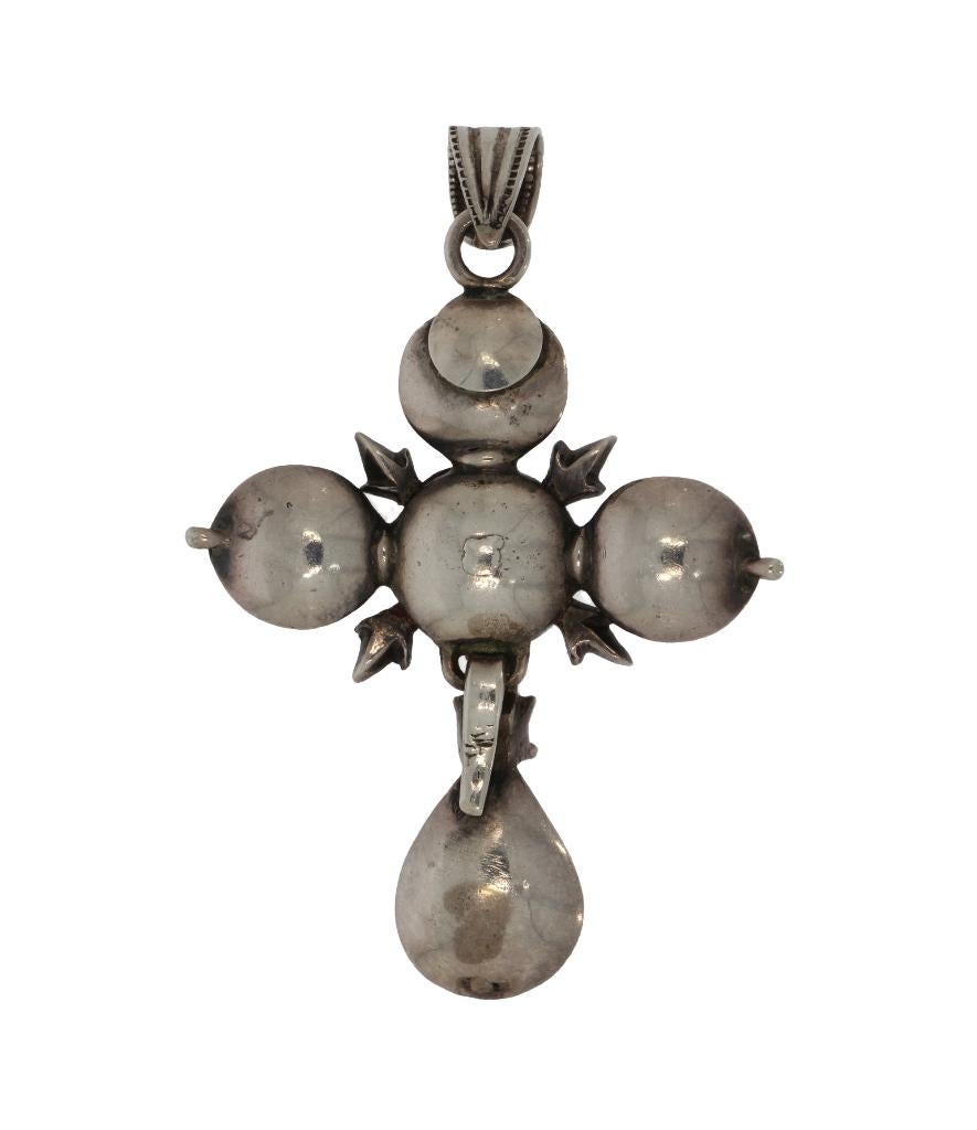 Diamanten fraai antieke kruis ketting hanger zilver groot, Verzenden, Zilver, Hanger, Met edelsteen