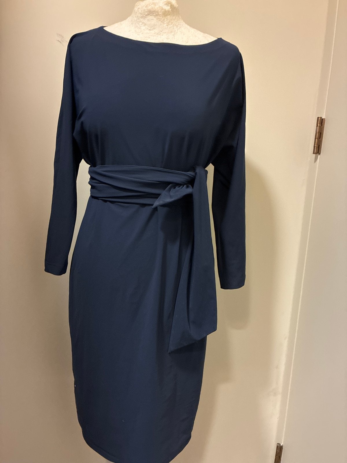 LaDress Carla jurk XXS midnight of taupe travelstof met sash, Ophalen of Verzenden, Zo goed als nieuw, Maat 34 (XS) of kleiner