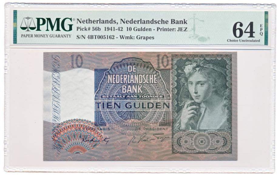 10 Gulden Meisje met druiven PMG 64 EPQ, Postzegels en Munten, Verzenden, 10 gulden, Los biljet