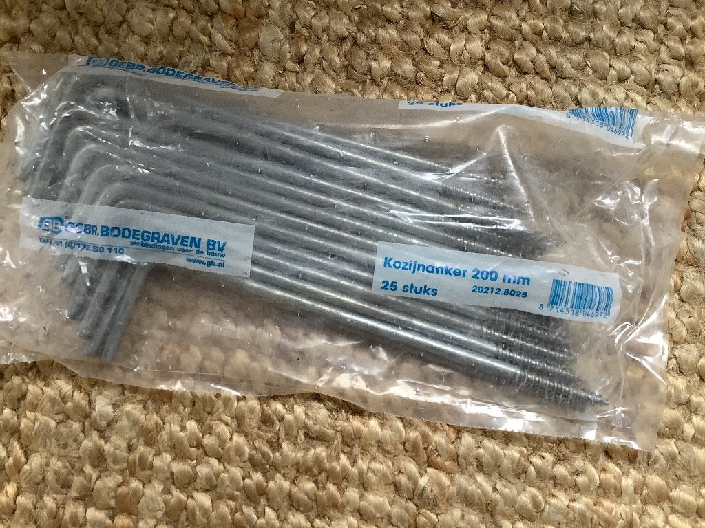 Kozijnankers, verzinkt, 200 mm, zak 25 stuks., Doe-het-zelf en Verbouw, IJzerwaren en Bevestigingsmiddelen, Ophalen, Nieuw