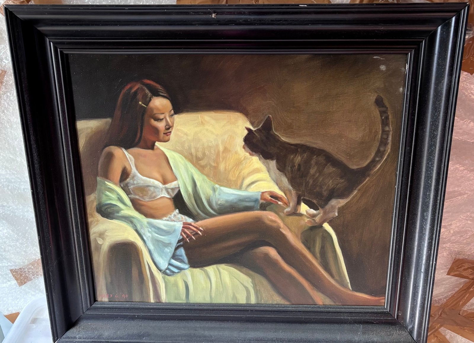 Kaoru met kat Mary Grooteman Olieverf op linnen  50 x 40 cm, Ophalen