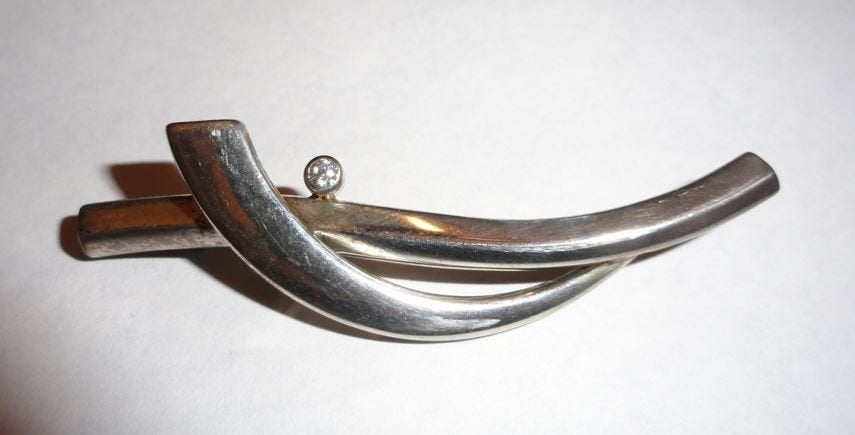 Broche Teka 925 zilver Strak modern zirkonia, 4 tot 7 cm, Verzenden, Met kristal, Zo goed als nieuw