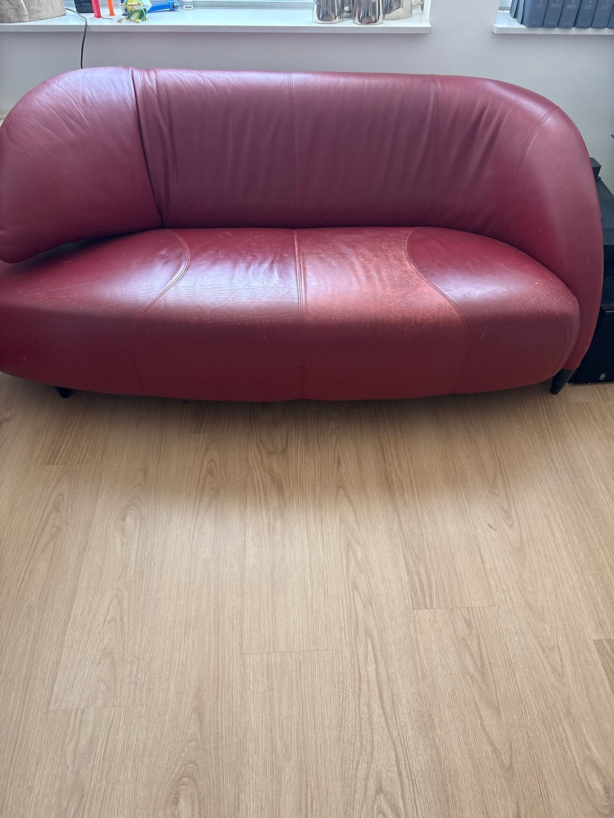 Leolux bank jaren '80/'90, rood leer, Gebruikt, 150 tot 200 cm, Tweepersoons, Ophalen of Verzenden