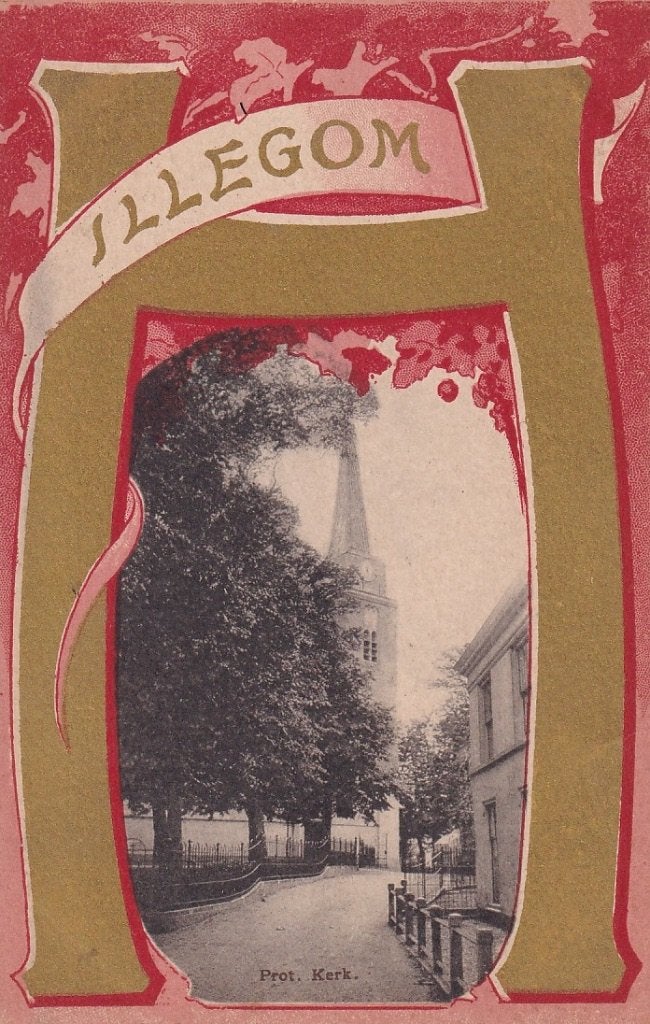 761Z Hillegom goud, art nouveau, Jugendstil, Tulp-kaart, Ophalen of Verzenden, Voor 1920, Ongelopen, Zuid-Holland