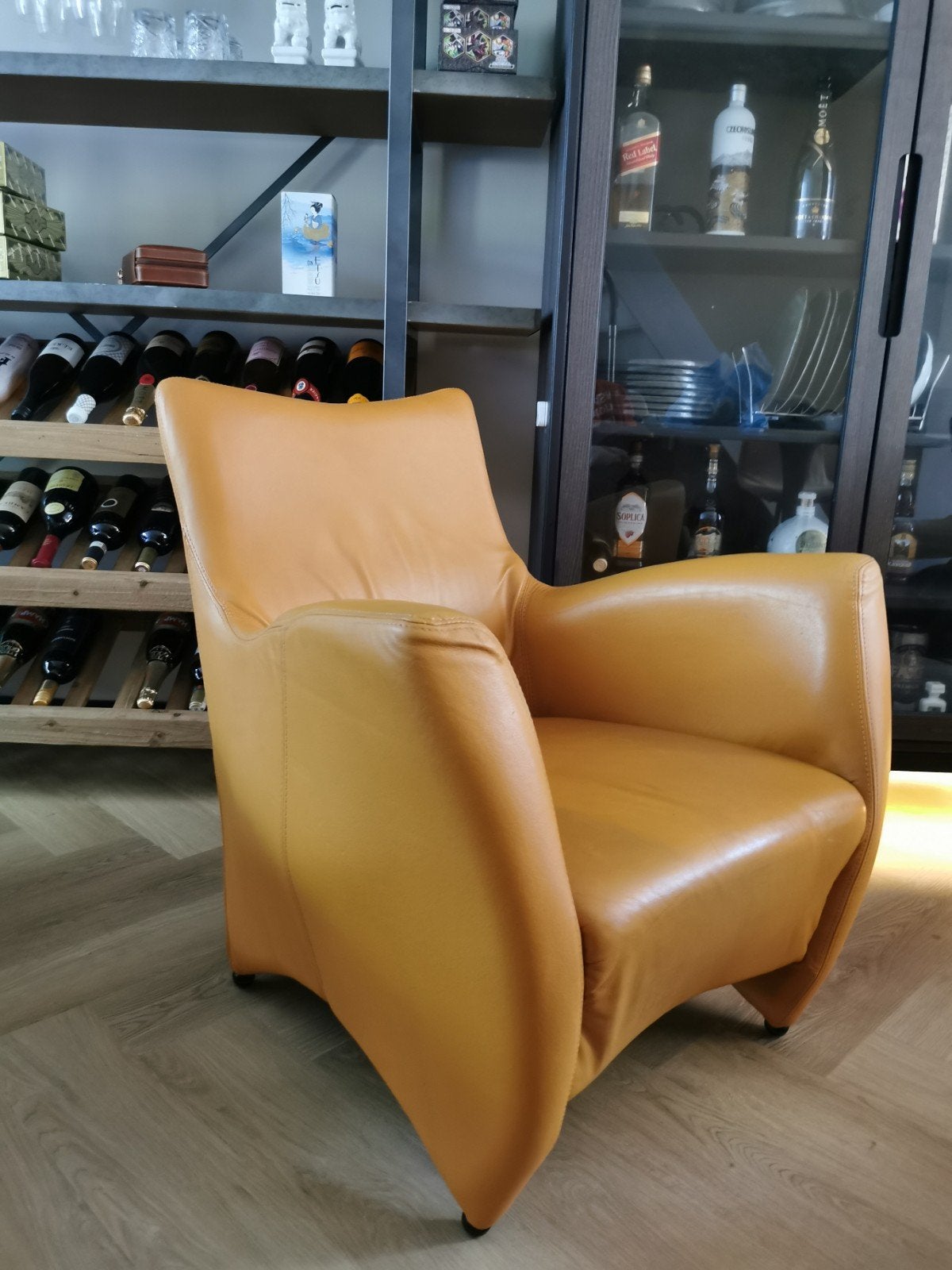 2 Hulshoff Premium Luxe Italiaanse Leren Design fauteuils, Ophalen, Gebruikt, Modern, 50 tot 75 cm