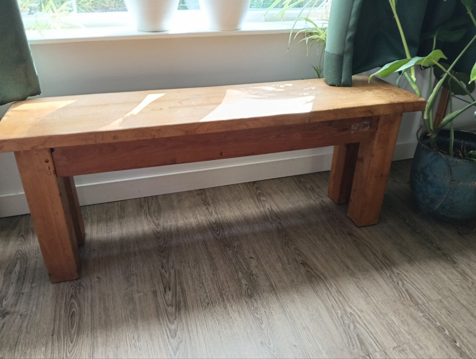 Massief Teakhouten Bankje of Bijzettafel, Ophalen, Gebruikt, Bruin, Eén