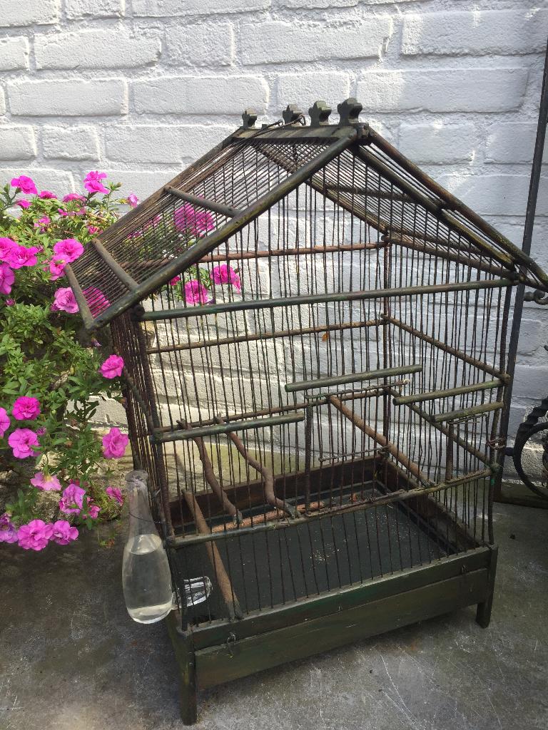 MOOI oud vogelkooitje / vogelhuis met drinkflesje, Ophalen of Verzenden