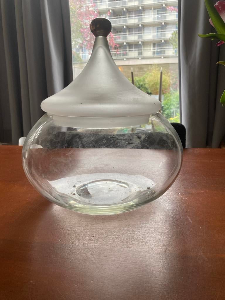 Vintage glazen bonbonnière/koektrommel Jacques Boon Royal Le, Ophalen