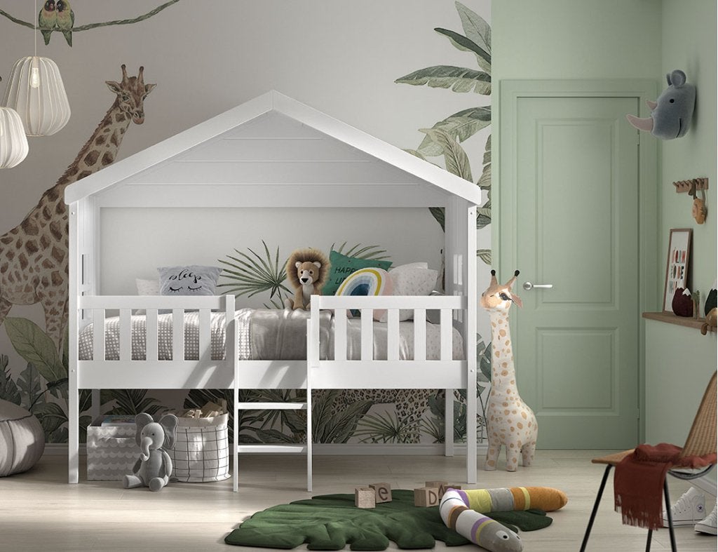 Huisbed met ladder - 90x200 - Wit, Niet ingevuld, Niet ingevuld, Niet ingevuld