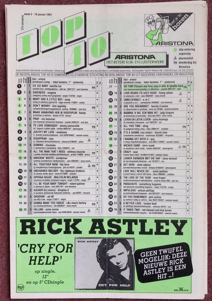 Nederlandse Top 40 Lijsten, 27e jaargang 1991, Verzamelen, Ophalen of Verzenden, 1980 tot heden, Nederland, Tijdschrift