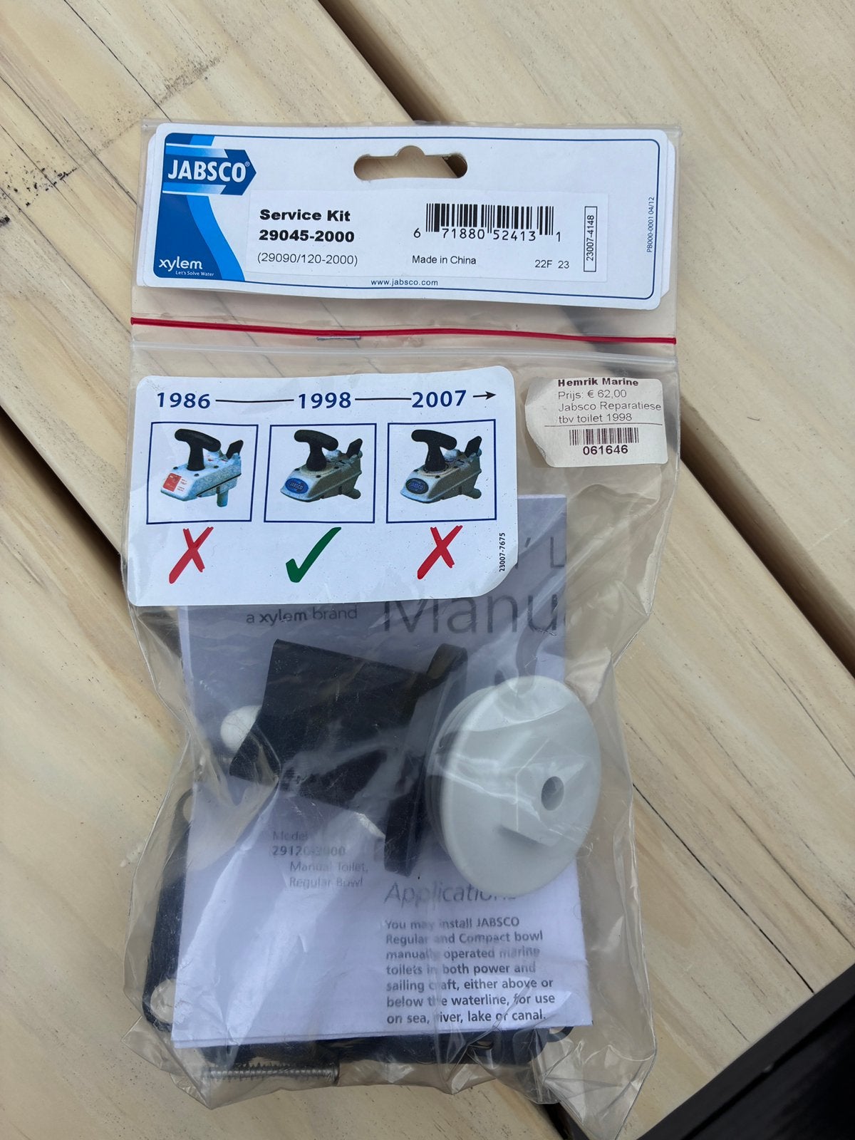 Jabsco reparatie/servicekit 29045 2000, Ophalen of Verzenden, Zo goed als nieuw, Kombuis en Sanitair, Zeilboot of Motorboot