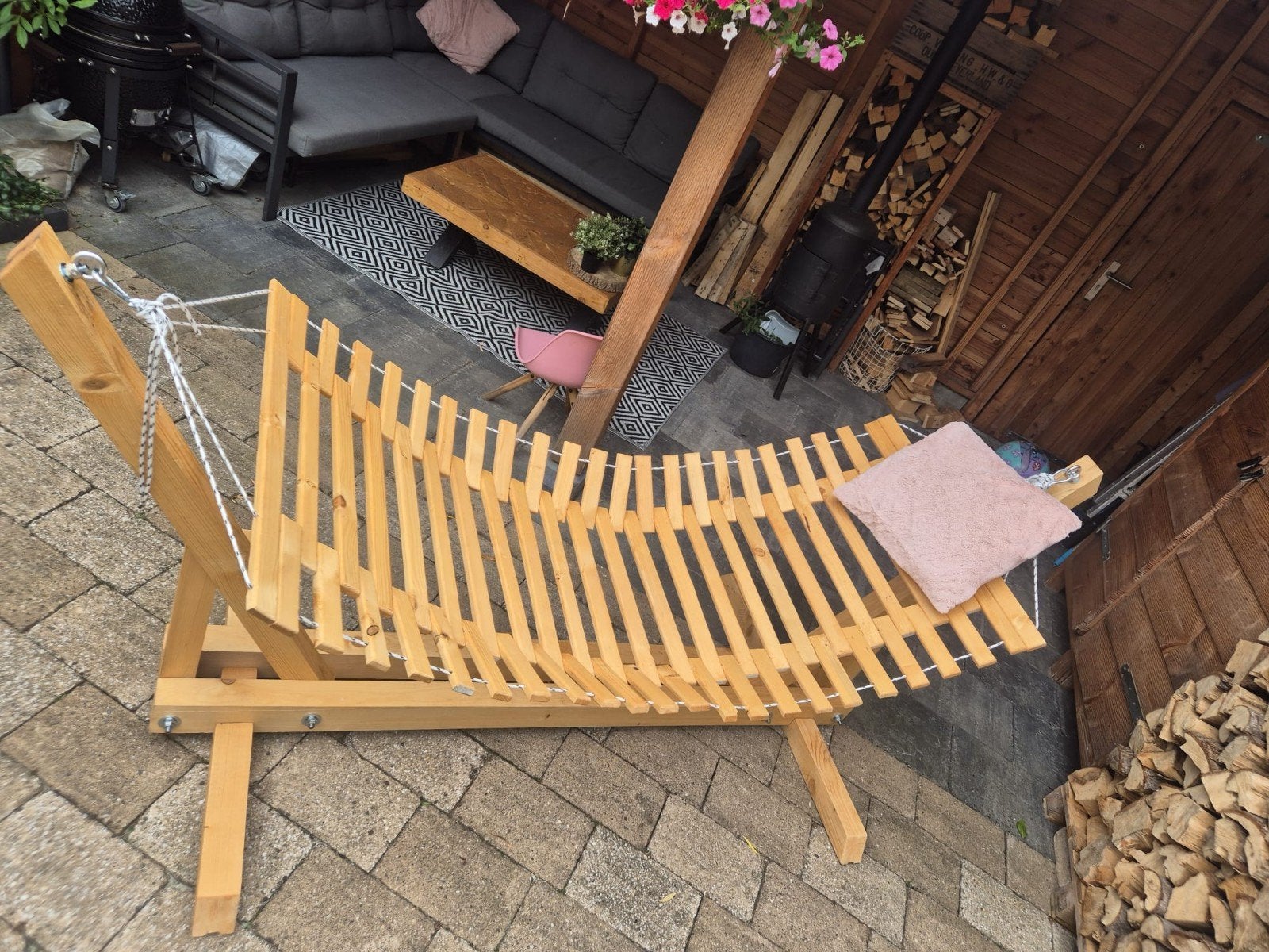 Houten hangmat met standaard, Tuin en Terras, Hangmatten, Nieuw, Eenpersoons, Met standaard, Binnen, Buiten, Ophalen