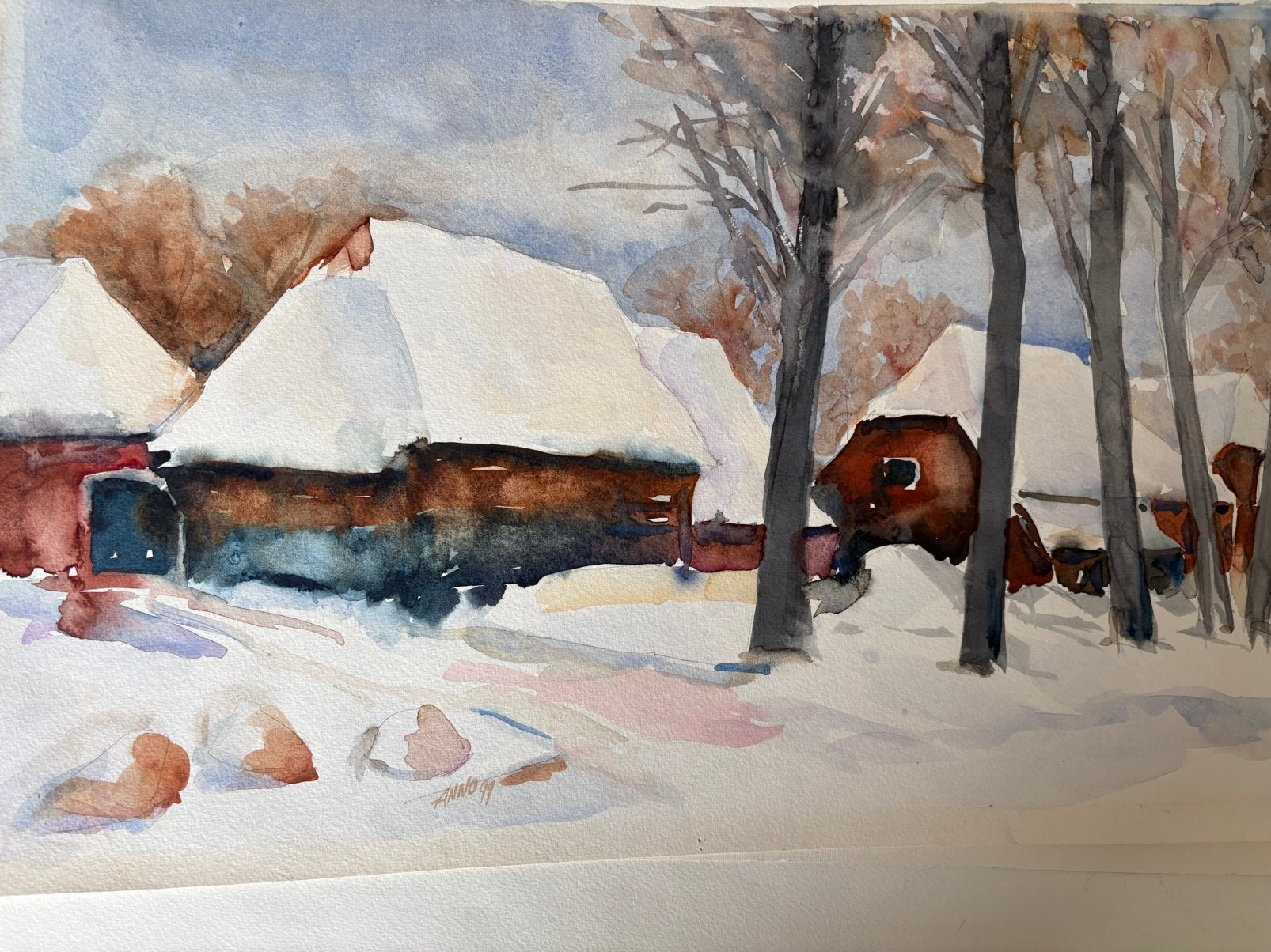 Winter in  Drenthe  Aquarel( zelf inlijsten), Ophalen of Verzenden