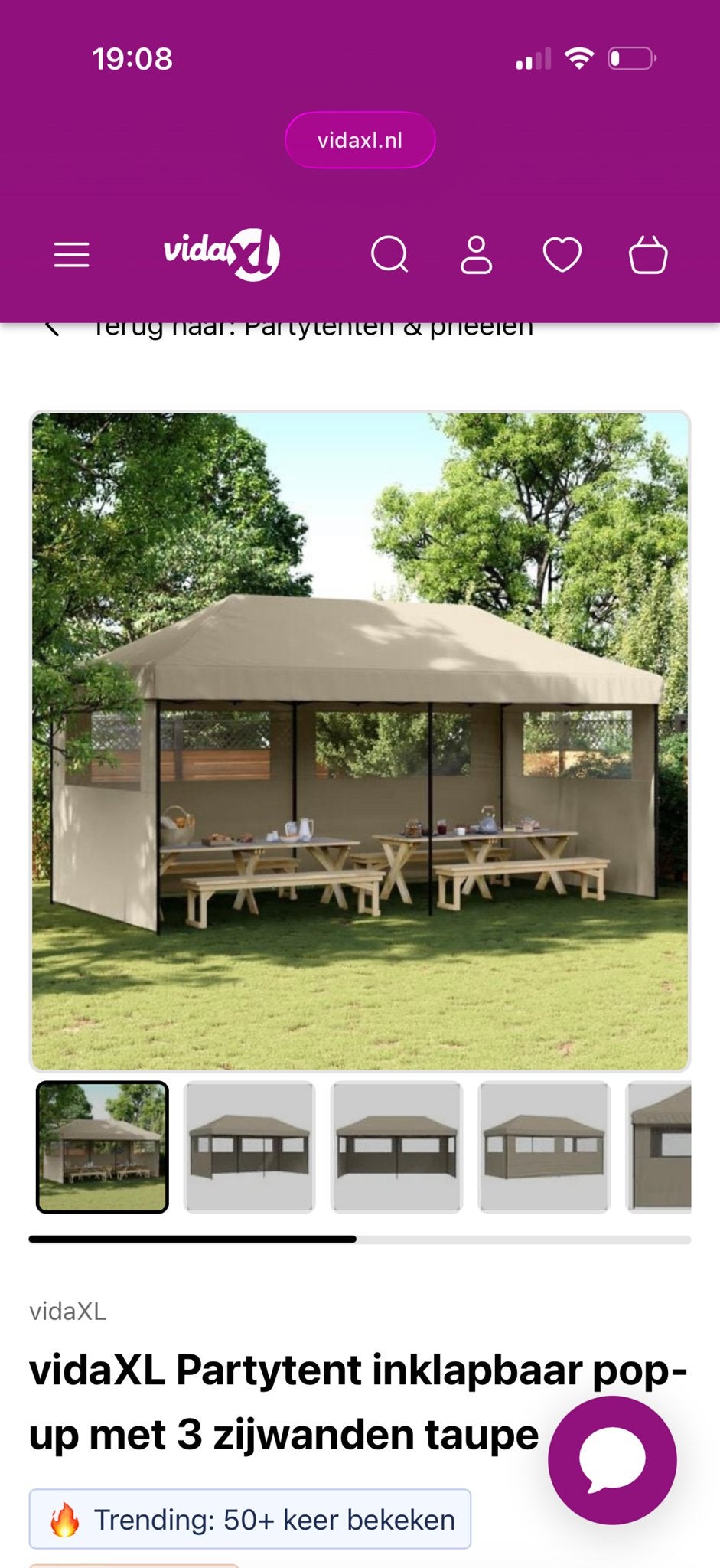 VidaXL Easy Up Partytent Taupe 6x3m - Nieuw in doos, Ophalen, Opvouwbaar, Partytent, Minder dan 4 meter