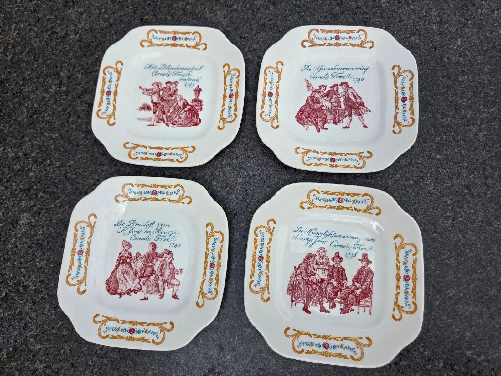 Boch Frères La Louvière - Cornelis Troost borden (4 stuks), Ophalen of Verzenden