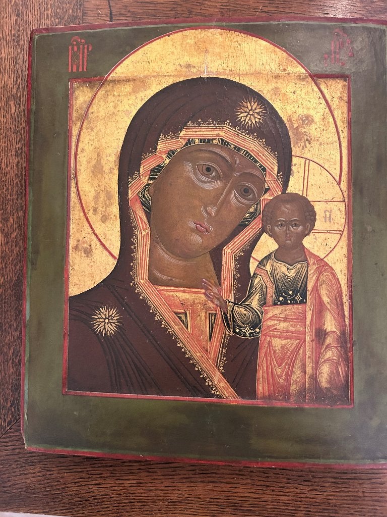 Moeder Gods van Kazan Russische Icoon 19de eeuw, Antiek en Kunst, Antiek | Religie, Ophalen of Verzenden