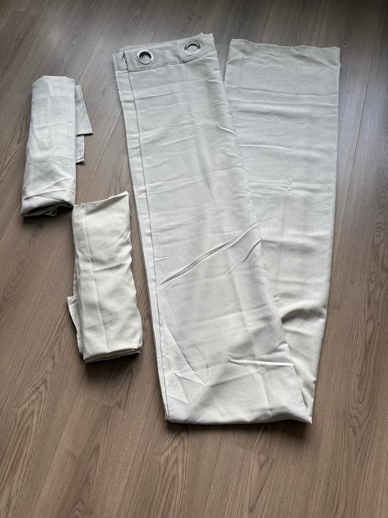 Lichtbeige gordijnen met ringen, Ophalen, 100 tot 150 cm, 200 cm of meer, Beige