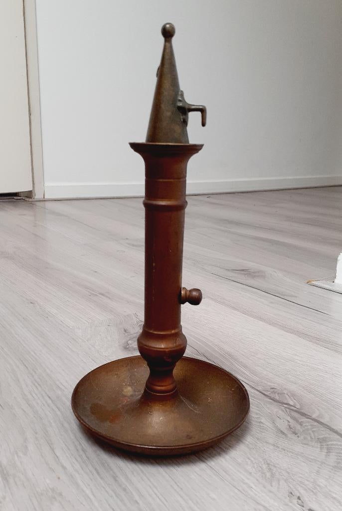 oude schuifkandelaar met snuiter, Ophalen of Verzenden, Koper of Brons