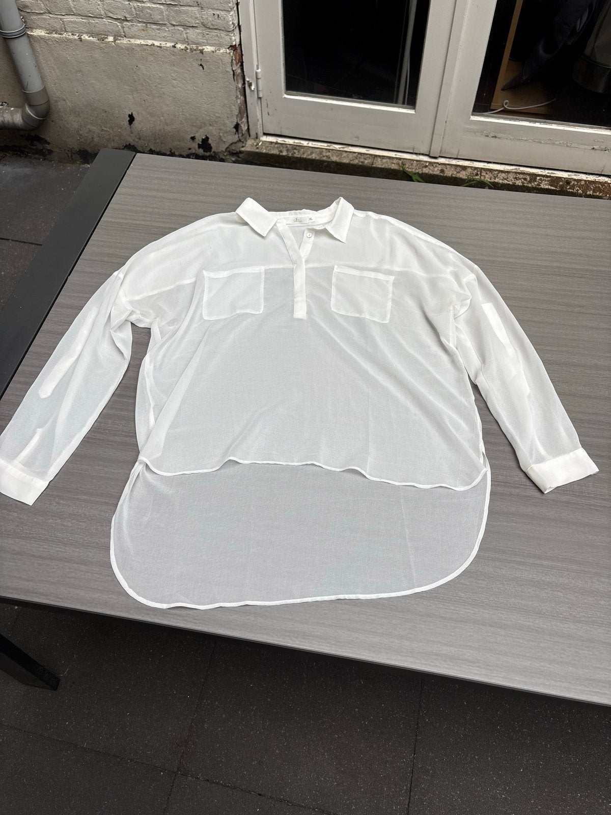 Witte doorschijnende blouse met lange mouwen, Ophalen of Verzenden, Gedragen, Maat 46/48 (XL) of groter, Wit
