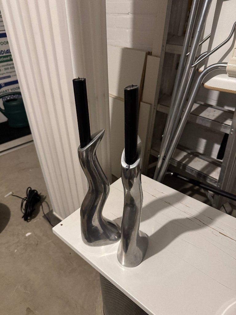 2x Massiefe Kandelaar in Chrome, Ophalen, Zo goed als nieuw, Metaal, Kandelaar
