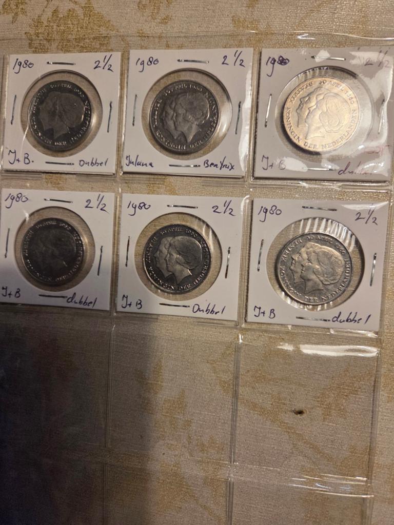 Kavelvan 6 Nederlandse 2½ gulden munten 1980 Juliana Beatrix, Ophalen of Verzenden, Koningin Juliana, 2½ gulden, Setje