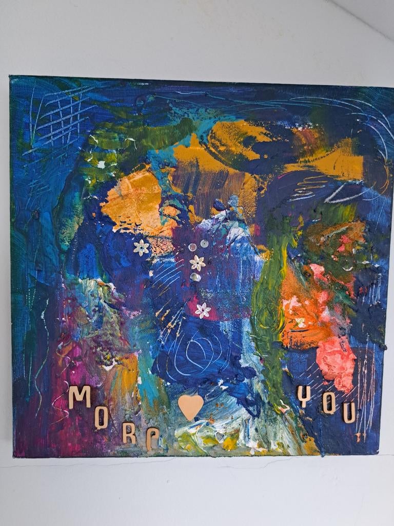 Abstract schilderij "more love you" 40x40 cm, Ophalen of Verzenden