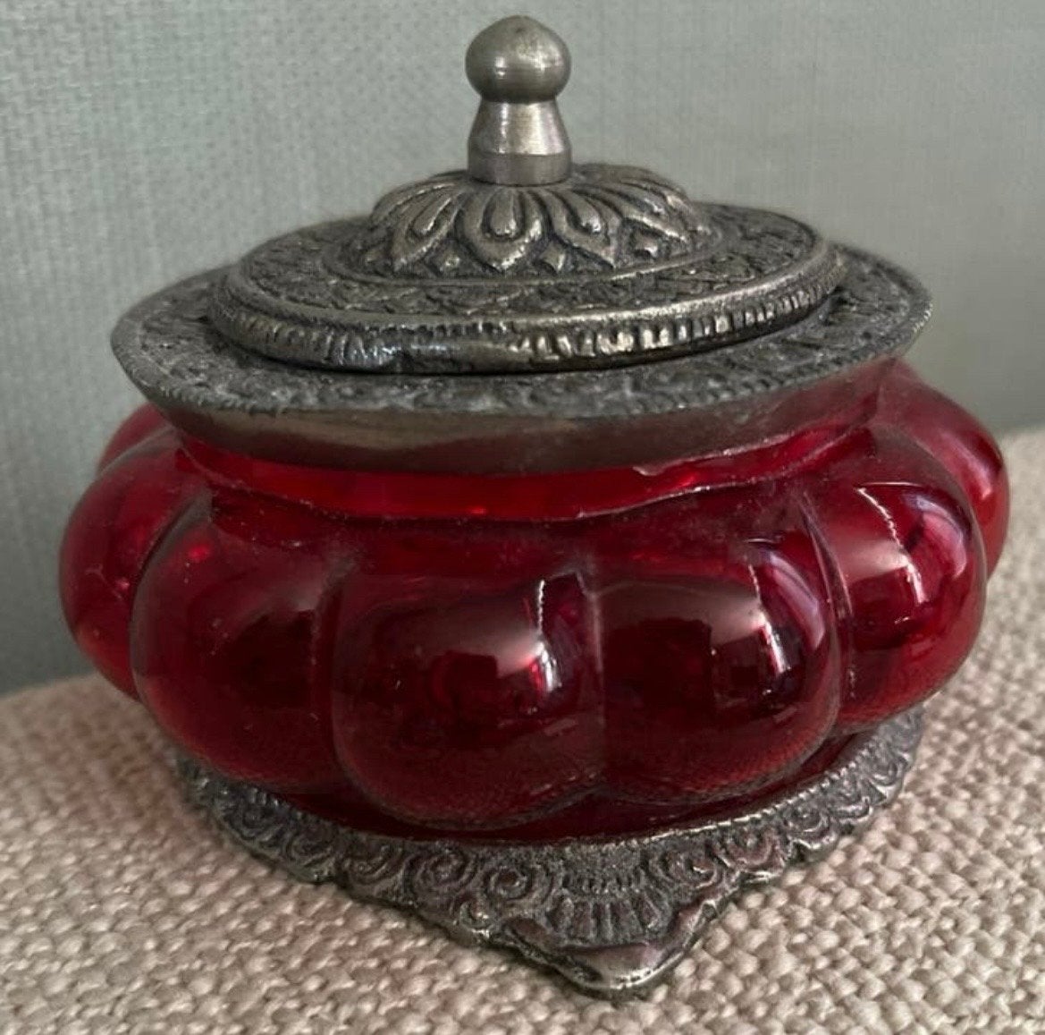 Rood Glazen Sieradenbakje/Bonbonnière Jaren '50, Antiek en Kunst, Ophalen of Verzenden