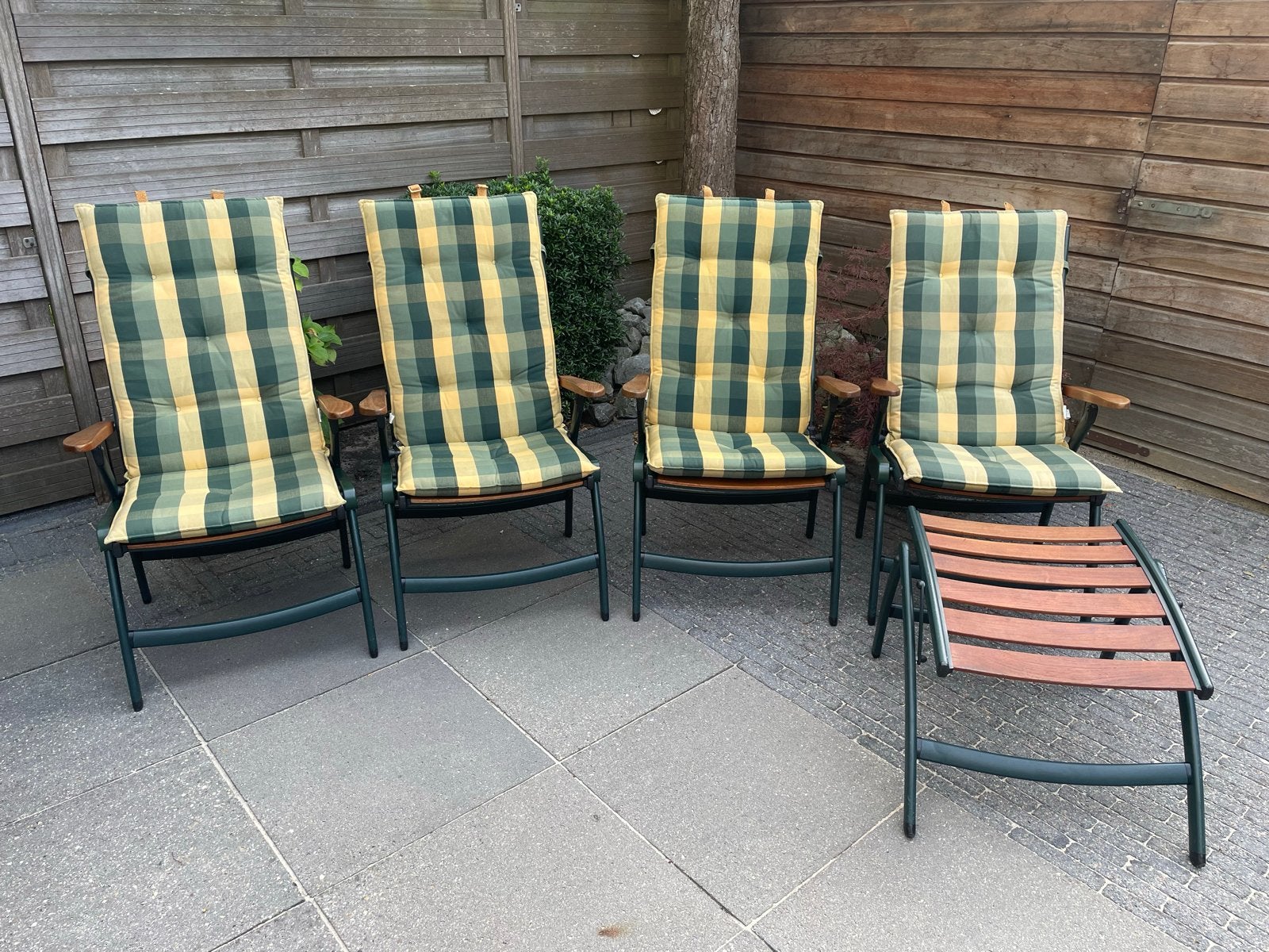 Preston tuinstoelen met teak en traploos verstelbare rugleun, Ophalen, Gebruikt, Aluminium, Verstelbaar