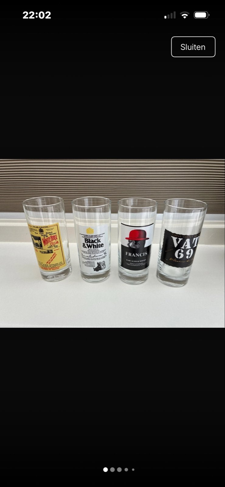Set van 4 whiskyglazen - White Horse, Black & White, Francis, Ophalen of Verzenden, Meerkleurig, Glas, Overige typen