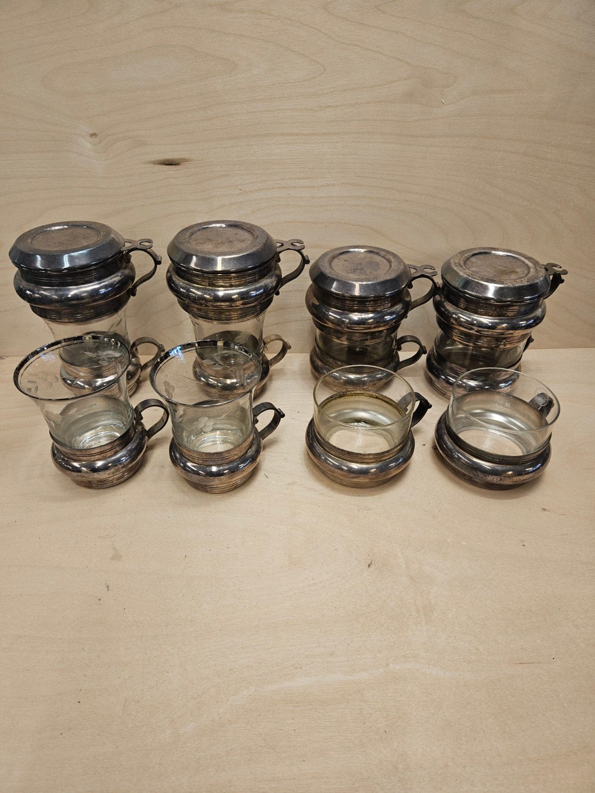 Verzilverde theeglashouders met glazen inzet (8 stuks), Antiek en Kunst, Ophalen of Verzenden, Zilver