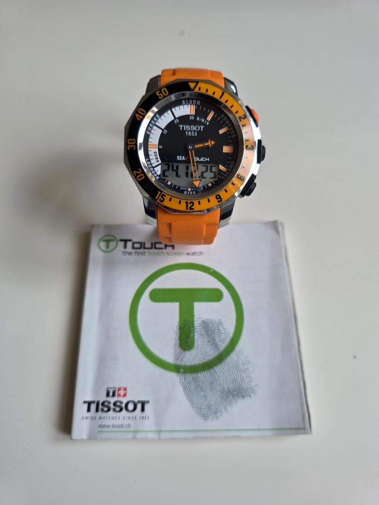 Z.g.a.n Tissot T-Touch Sea-Touch Herenhorloge -Oranje/Zilver, Ophalen, Staal, Polshorloge, Swatch