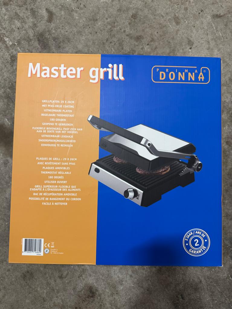 Master grill prima donna 2000watt, Witgoed en Apparatuur, Contactgrills, Ophalen of Verzenden, Uitneembare platen, Nieuw