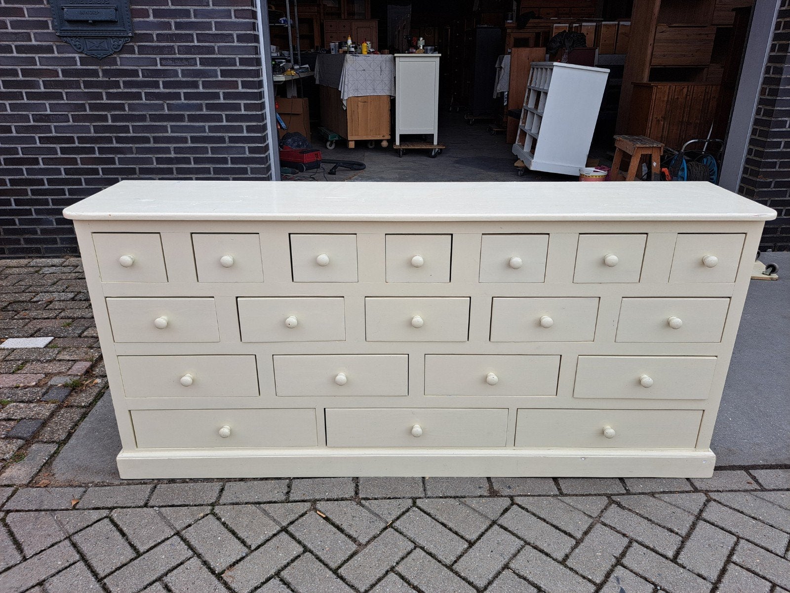 witte grenen ladekast 19 lades, Huis en Inrichting, Gebruikt, 150 tot 200 cm, Ophalen of Verzenden, Landelijk