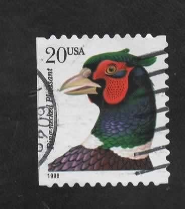 Fauna - Dieren - Fazant - U.S.A. 20 c - links ongetand, Verzenden, Gestempeld, Dier of Natuur