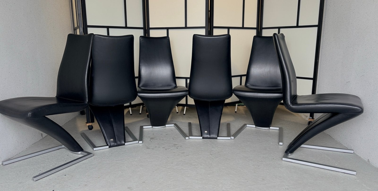 6 Rolf Benz 7800 eetkamerstoelen, Ophalen, Gebruikt, Zwart, Leer