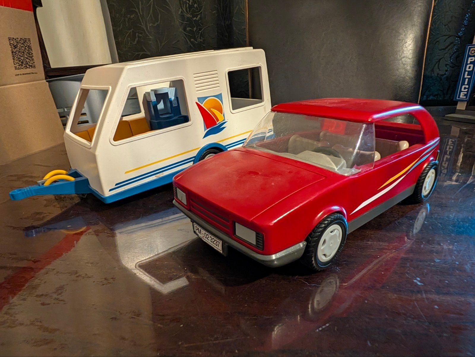 Vintage Playmobil auto met caravan, Gebruikt, Complete set, Voertuig, Ophalen of Verzenden