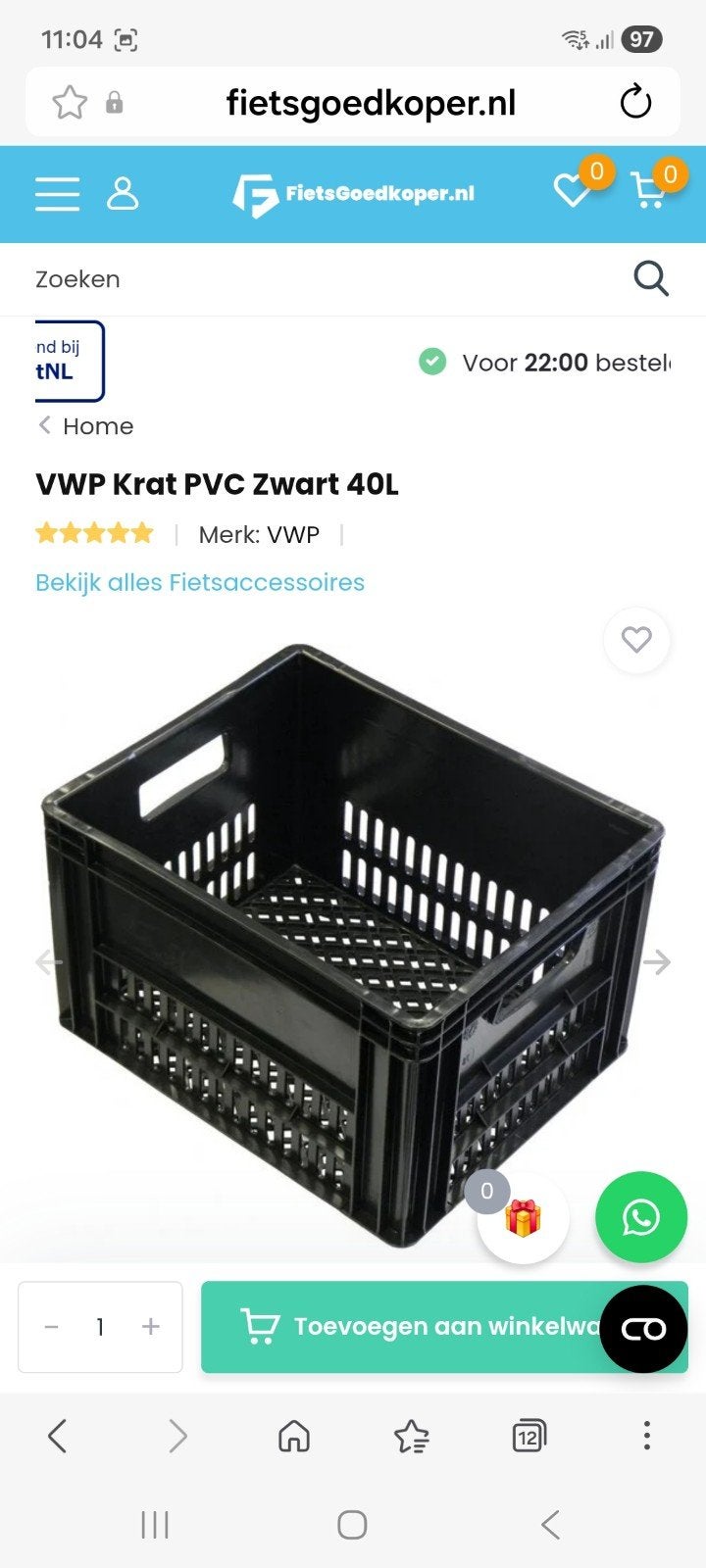 Krat PVC Zwart 40L - Stevig Fietskrat, Ophalen, Gebruikt, Fietskrat, VWP