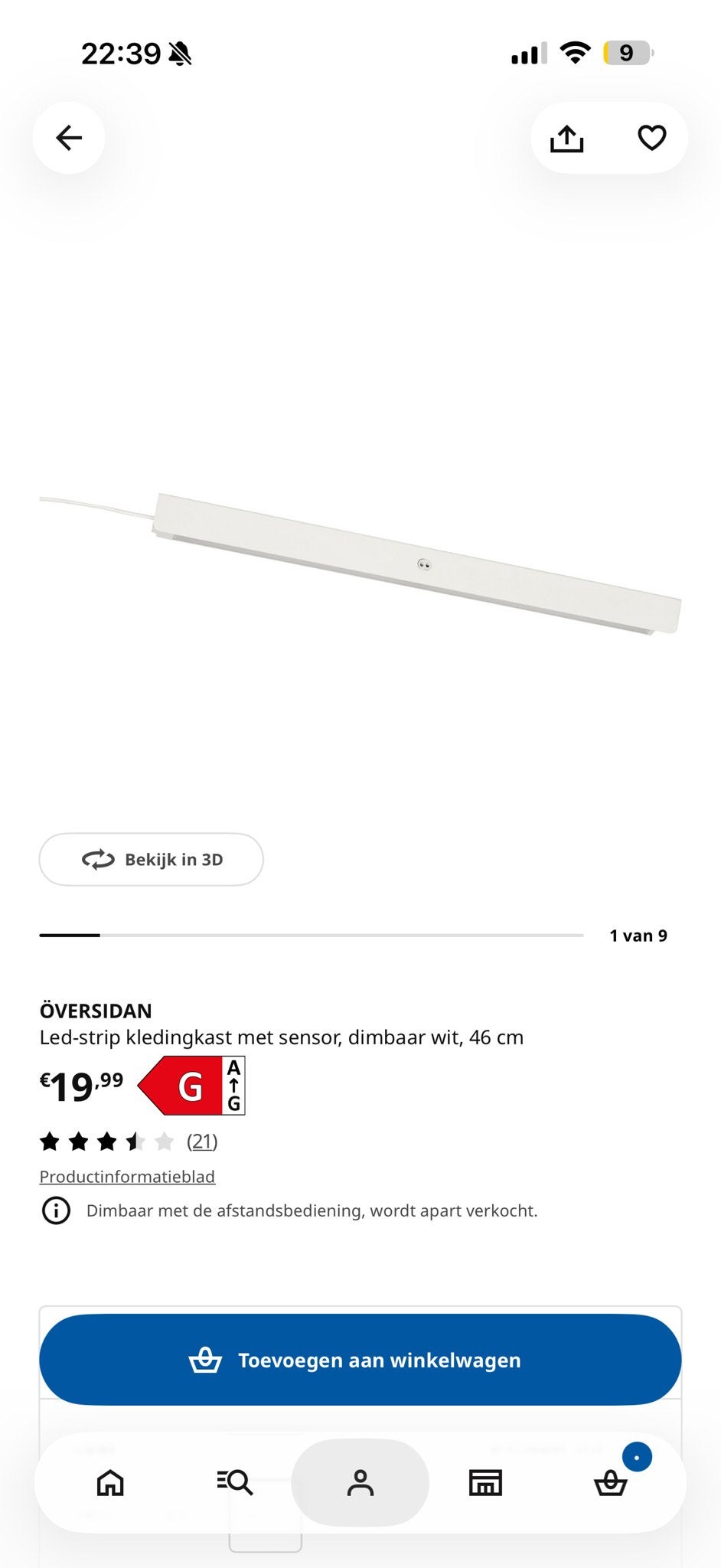 2x IKEA ÖVERSIDAN LED-strip kledingkast met sensor, dimbaar, Led-lamp, Instelbaar wit, Dimbaar, Ophalen of Verzenden