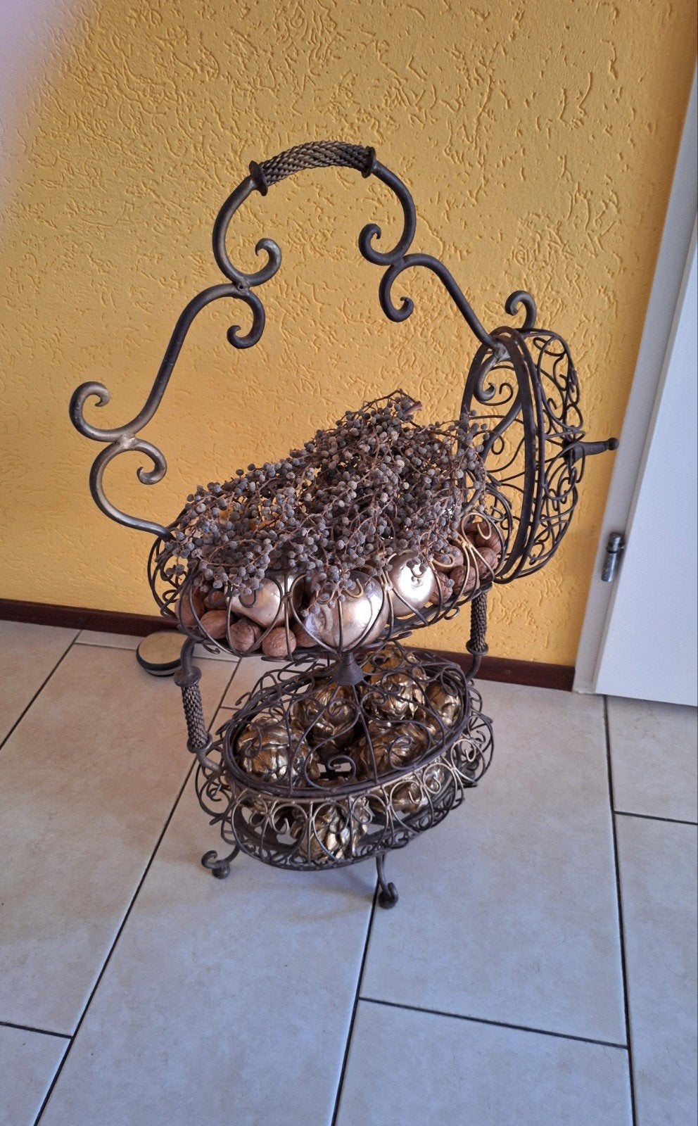 Brocante metalen Manden Etagere met Deksels, Tuin en Terras, Bloembakken en Plantenbakken, Minder dan 30 cm, Rond, Ophalen of Verzenden