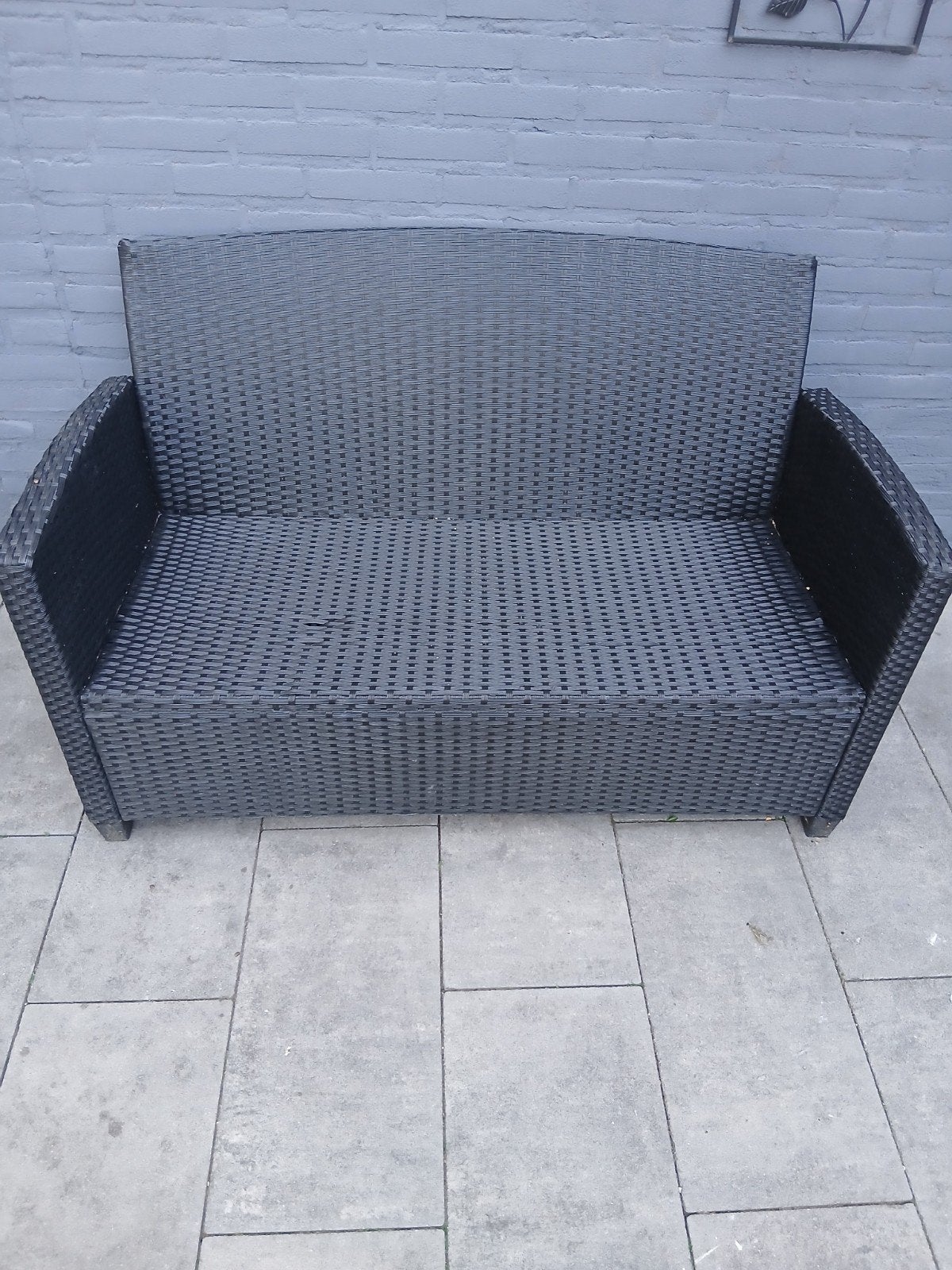 Zwarte Wicker Tuinbank, Tuin en Terras, Tuinbanken, Ophalen, Gebruikt, Wicker