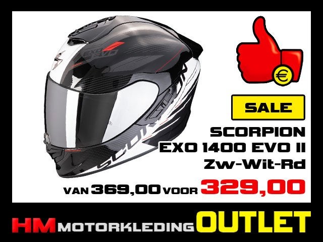 Motorhelm Scorpion EXO 1400 EVO AIR II Luma - Zwart-Wit-Rood, Info@huybersmotoren.nl, HM - Sale, NL, Kinderen