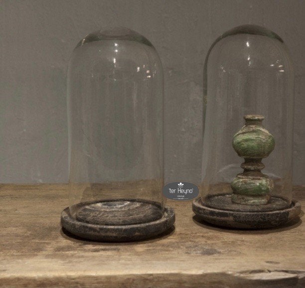 Glazen stolp plateau small glas houten stoer sober landelijk, Glas, Verzenden, Nieuw, Met plateau